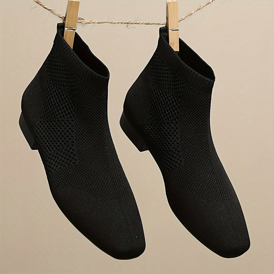 Bottines Chaussettes Femme Tricot, Bout Carré – coloris noir