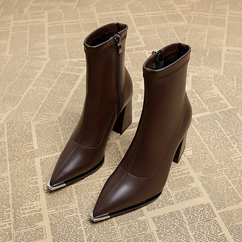 Bottines Femme Similicuir, Talon Haut, Bout Pointu Métal, vue 2