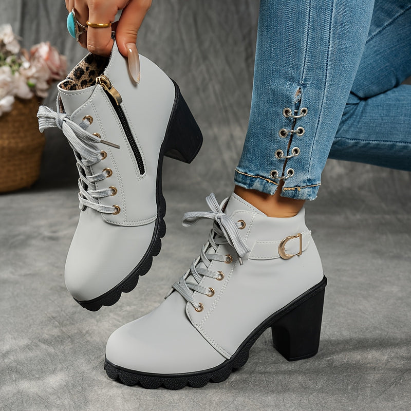 Bottines Femme Plateforme, Boucle Décorative – coloris gris