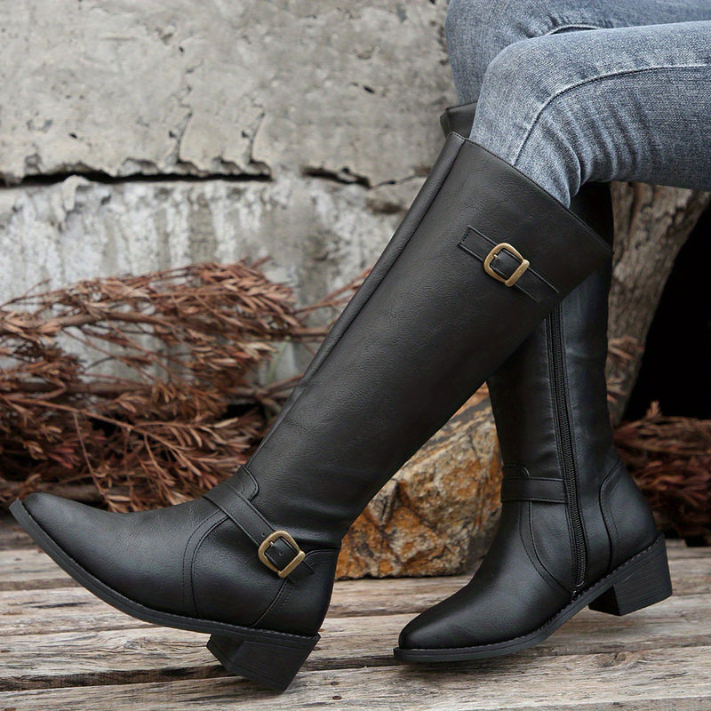 Bottes Cavalières Femme Hautes, Bride à Boucle, 3 Coloris – coloris noir