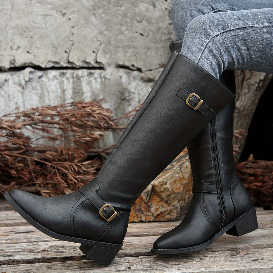 Bottes Cavalières Femme Hautes, Bride à Boucle, 3 Coloris – coloris noir