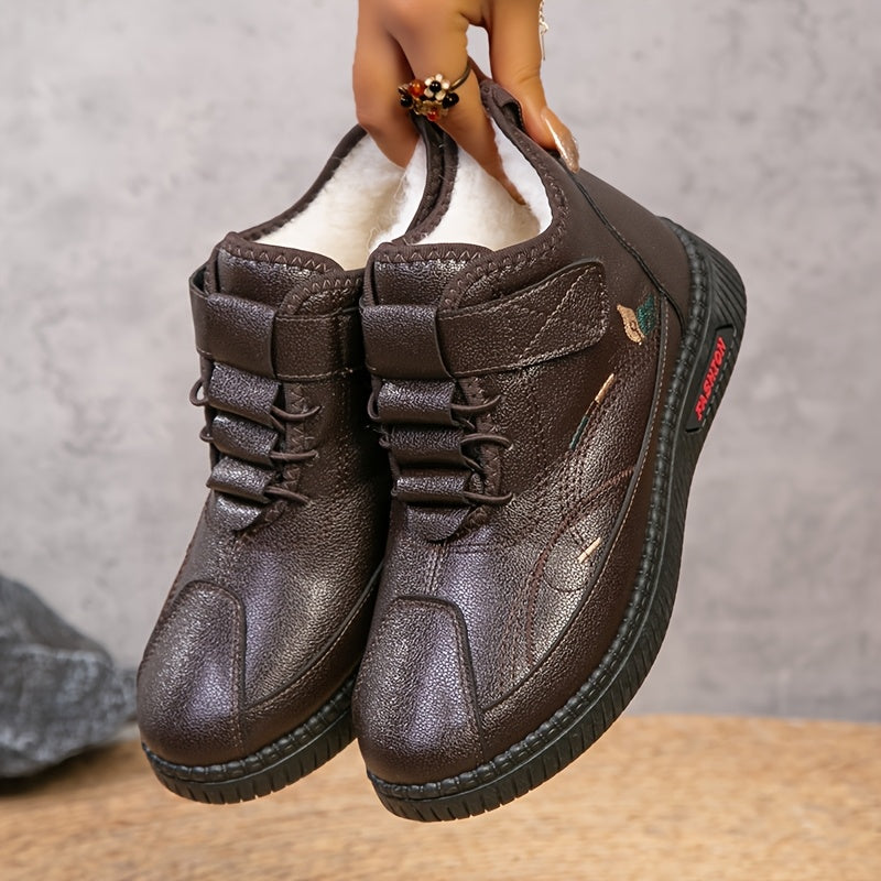 Bottines Chaudes Femme Style Basket, Auto-Agrippantes – coloris café