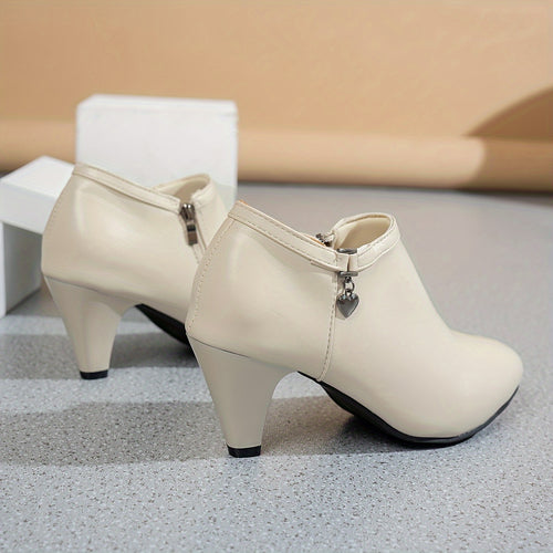 Bottes Basses Femme à Talon, Similicuir, Breloque Cœur