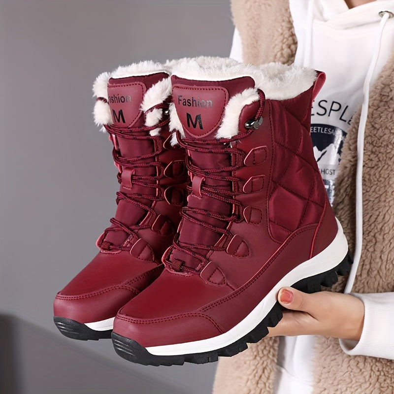 Bottes de Neige Femme Matelassées, Lacets – coloris rouge