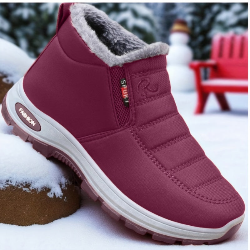 Bottines Chaudes Femme à Enfiler, Matelassées, Peluche – coloris rouge