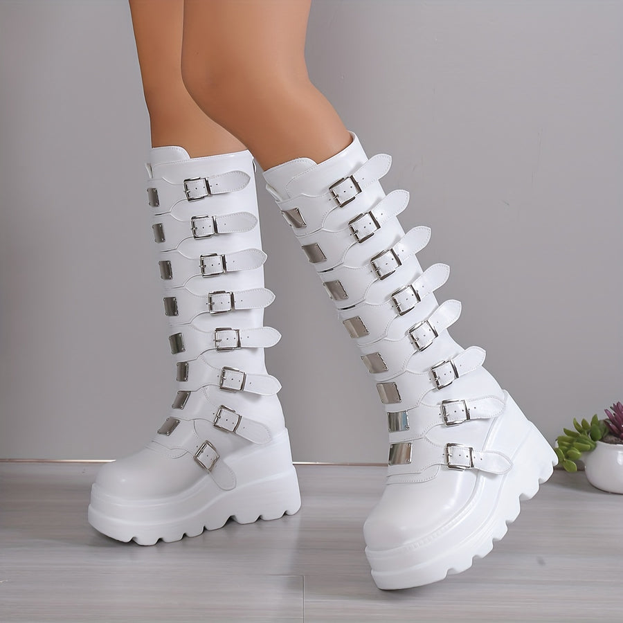 Cuissardes Femme Similicuir, Brides Métal – coloris blanc