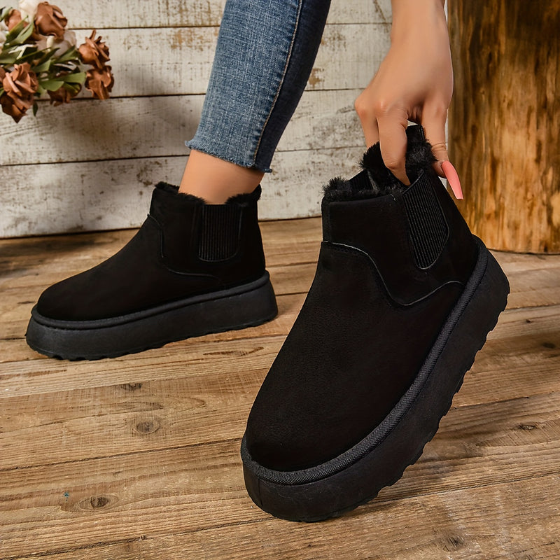 Bottines Chelsea Plateforme Femme, Col Fourrure – coloris noir
