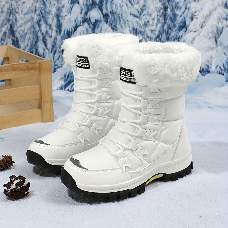 Bottes de Neige Femme, Tissu Enduit, Col Fourrure – coloris blanc