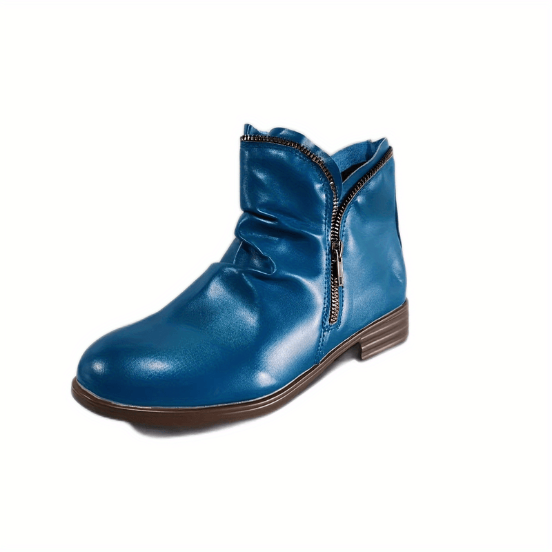 Bottines Femme Double Zip, Talon Bas – coloris bleu ciel