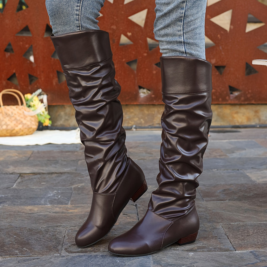 Cuissardes Femme Similicuir, Tige Drapée – coloris marron foncé