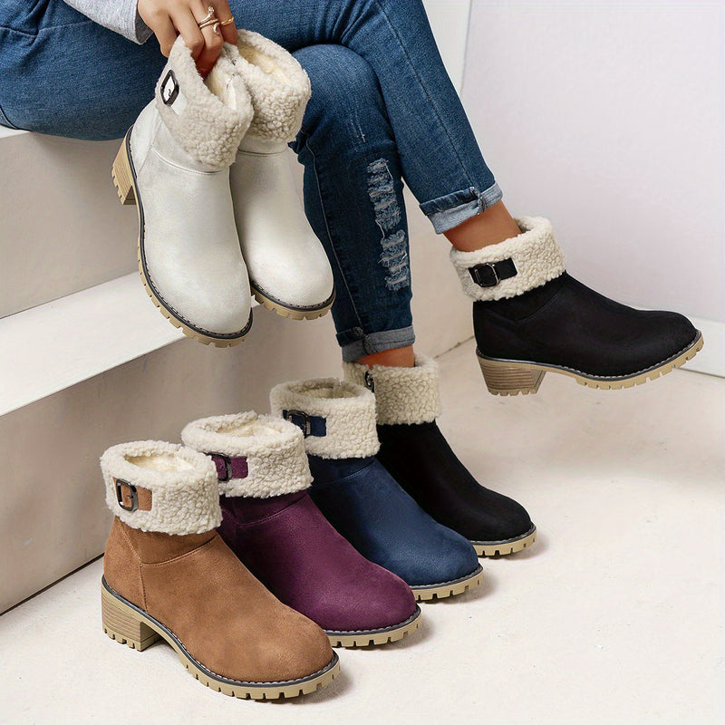 Bottes Fourrées Femme Courtes, Col Sherpa, Aspect Daim