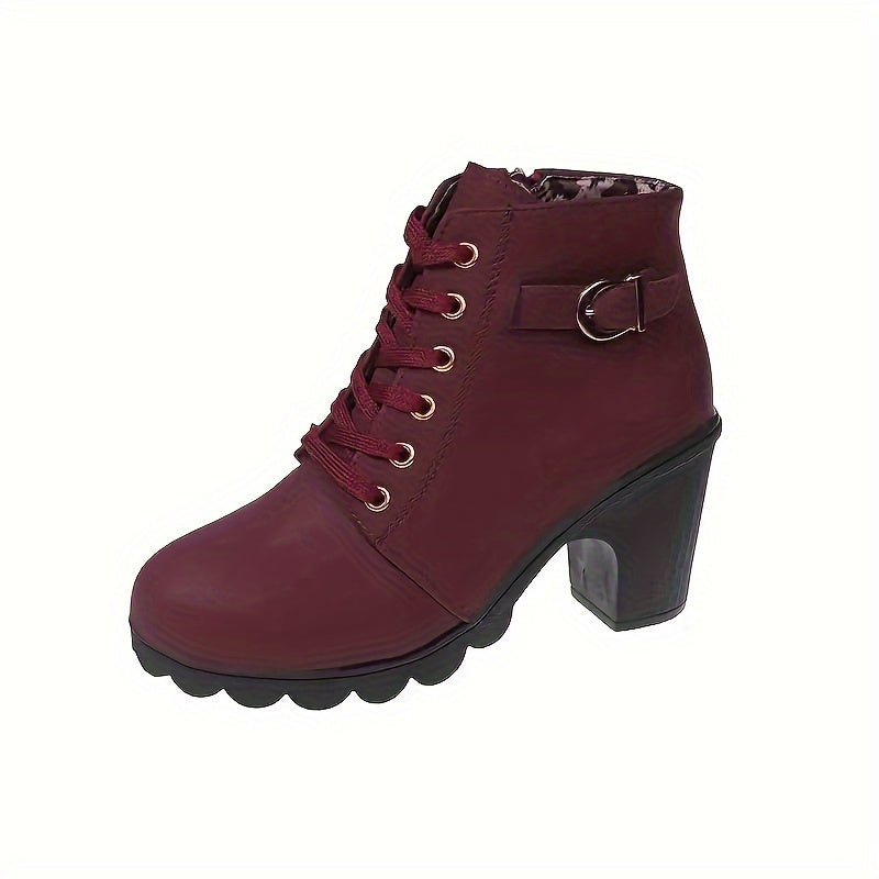 Bottines Femme Similicuir à Lacets, Talon Haut – coloris bordeaux