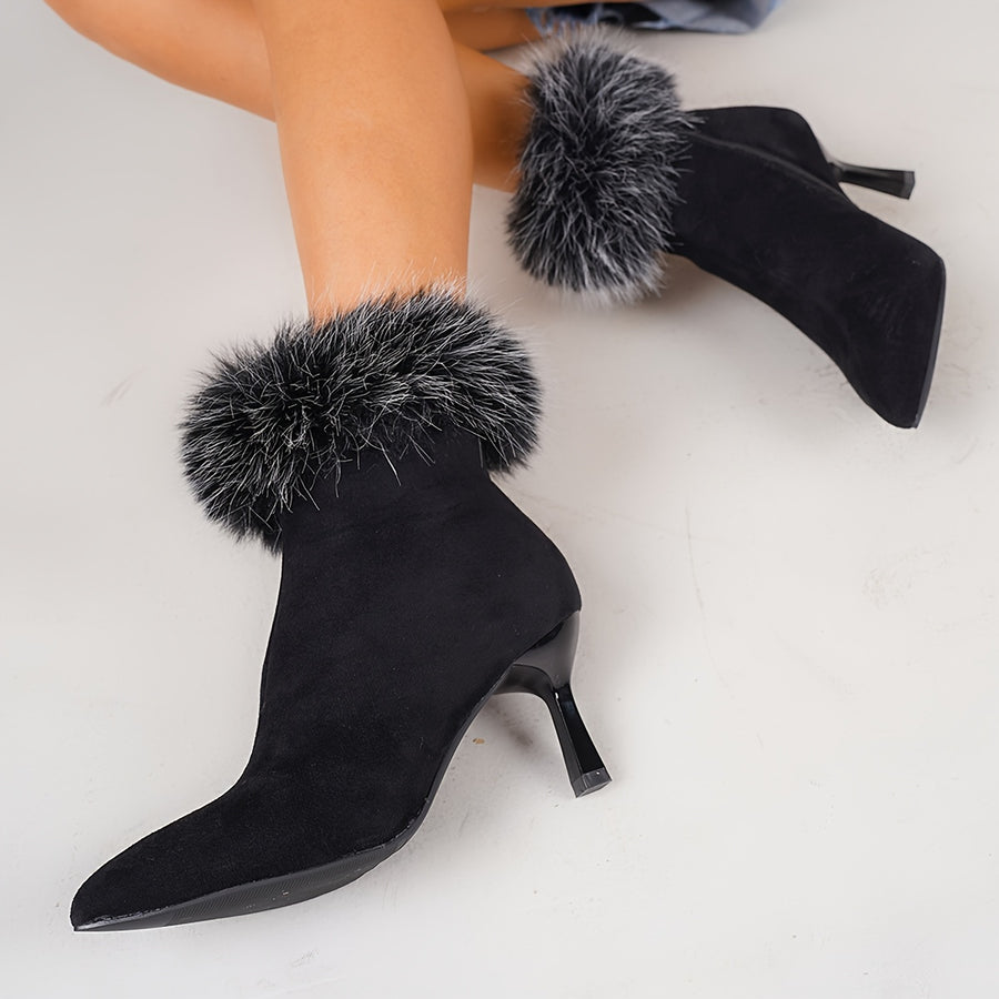 Bottines Talon Aiguille Femme, Col Fourrure, Aspect Daim, vue 2
