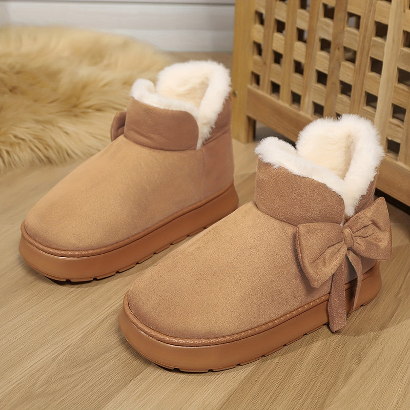 Chausson Botte Femme Nœud Décoratif, Plateforme – coloris marron foncé