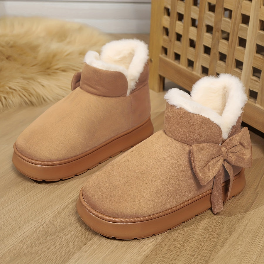 Chausson Botte Femme Nœud Décoratif, Plateforme – coloris marron foncé