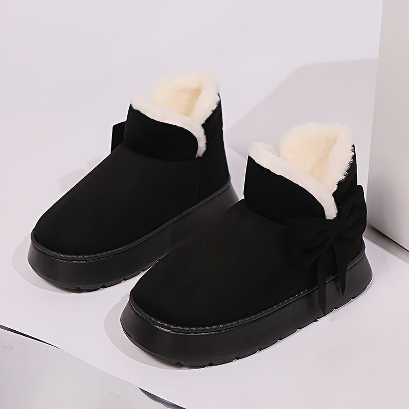 Chausson Botte Femme Nœud Décoratif, Plateforme – coloris noir