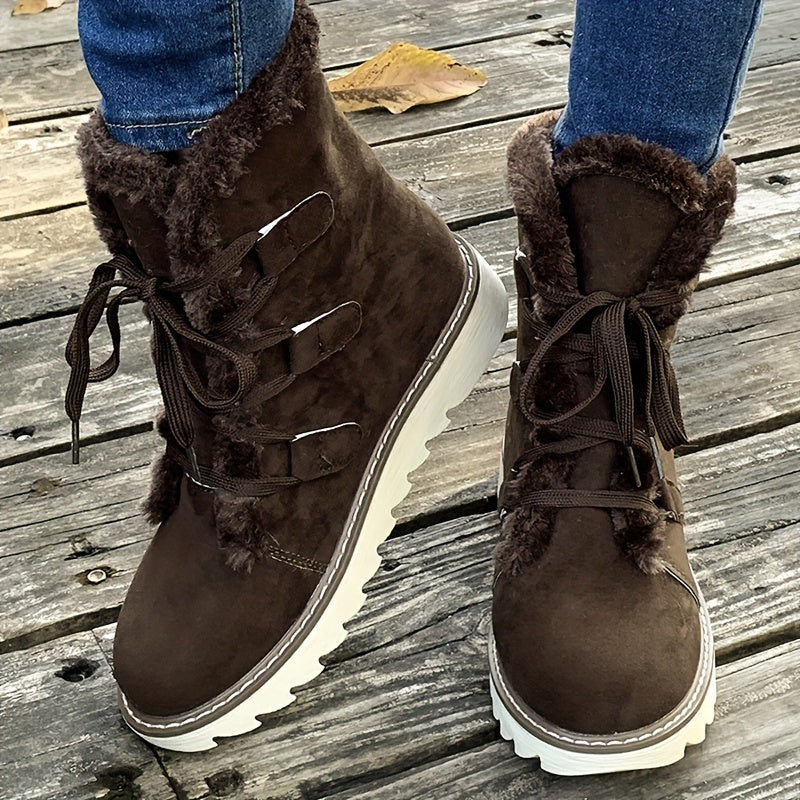 Bottes de Neige Femme Flanelle, Lacets – coloris marron foncé