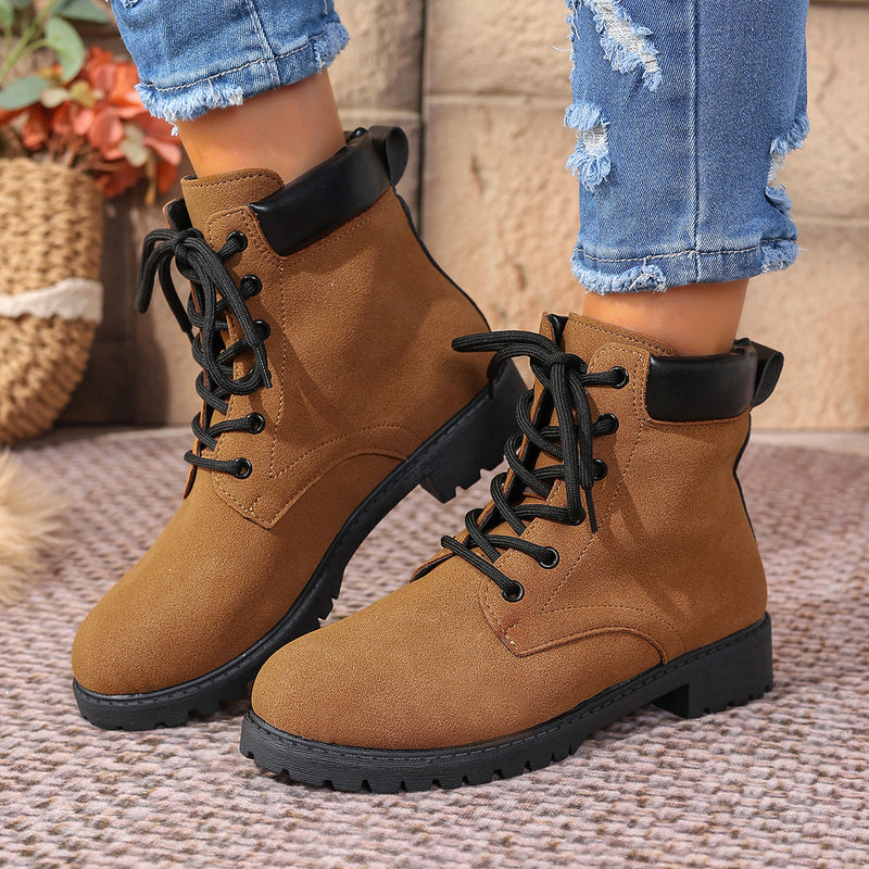 Bottes à Lacets Femme Aspect Daim, Col Contrasté, 4 Coloris – coloris camel
