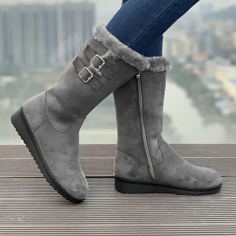 Bottes Femme Mi-Mollet, Flanelle et Velours Côtelé – coloris gris