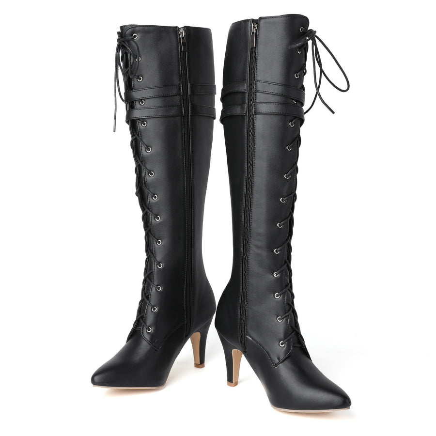 Bottes à Lacets Femme Hautes Similicuir, Talon Fin, Boucles, vue 2