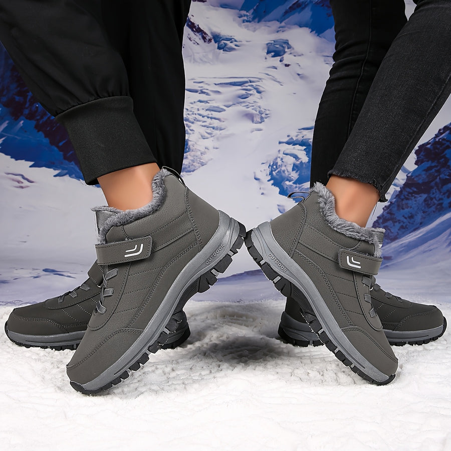 Bottines Chaudes Femme, Auto-Agrippantes, Col Peluche – coloris gris