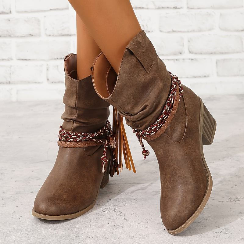 Bottes Western Femme à Franges, Similicuir Brun – coloris brun, vue 2