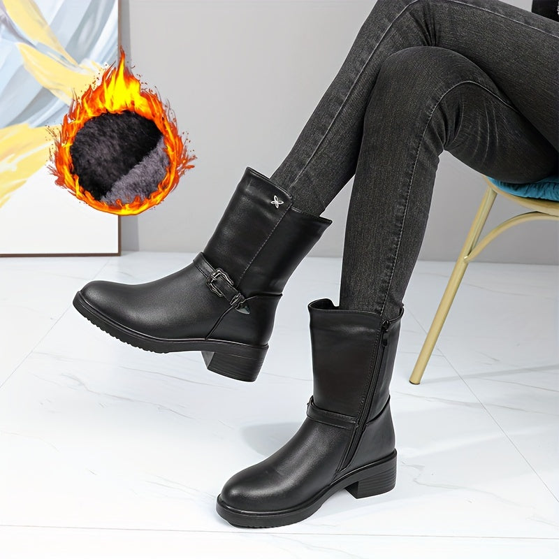 Bottes Mi-Mollet Femme Chelsea, Similicuir, Talon Bloc