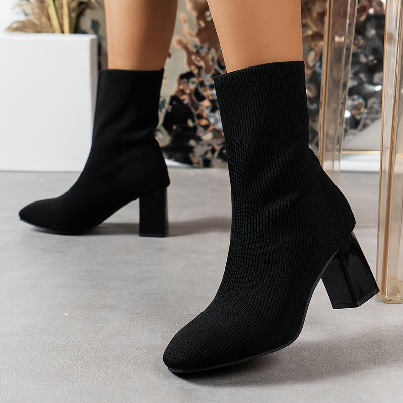 Bottes Chaussettes Femme en Tricot, Talon Bloc – coloris noir