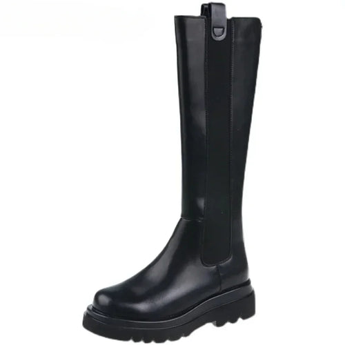 Bottes Hautes Femme Similicuir, Plateforme Crantée, Zip – coloris noir