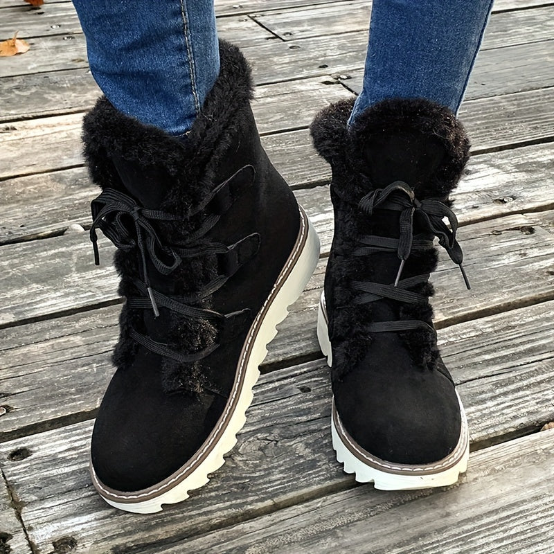 Bottes de Neige Femme Flanelle, Lacets – coloris noir