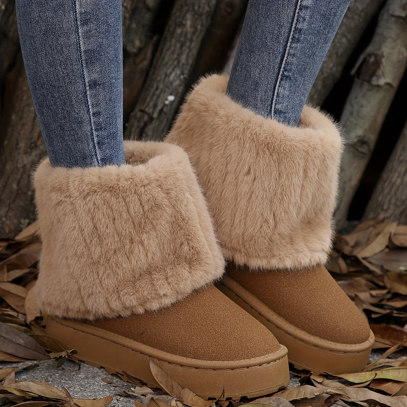 Bottines Femme Fausse Fourrure, Bout Rond – coloris camel