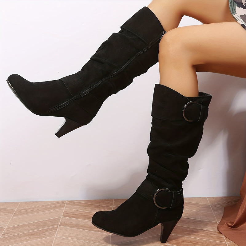 Bottes Hautes Femme à Boucle, Effet Daim, 4 Coloris