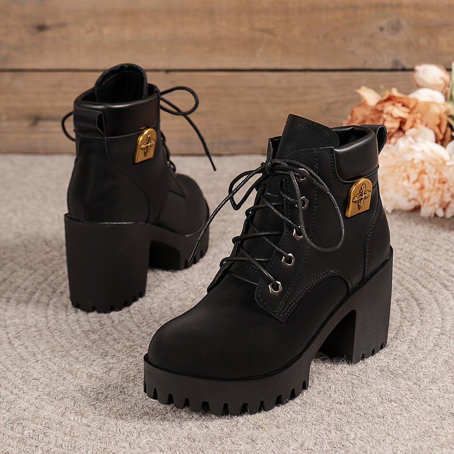 Bottes à Lacets Femme, Talon Haut Cranté, 5 Coloris – coloris noir