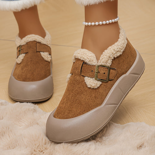 Bottines Basses Femme Fourrées, Bride à Boucle