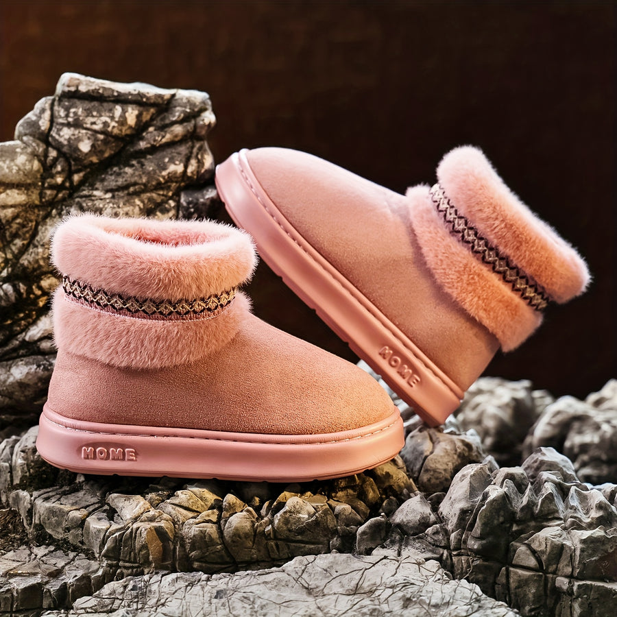 Bottes Fourrées Femme, Tissu Effet Daim – coloris rose