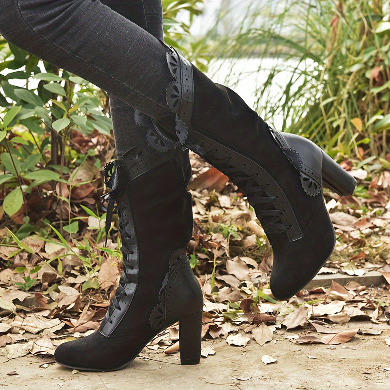 Bottes Gothiques Femme Mi-Mollet, Flanelle, Volants et Rubans, vue 2