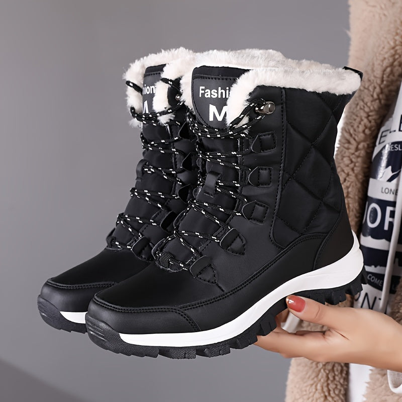 Bottes de Neige Femme Matelassées, Lacets – coloris noir
