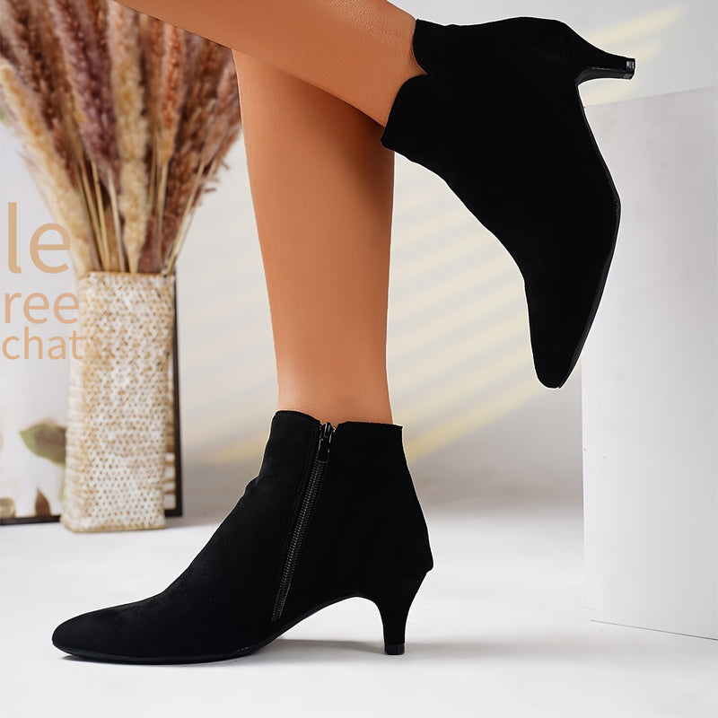 Bottines Femme Petit Talon, Aspect Daim, Noir ou Café, vue 2