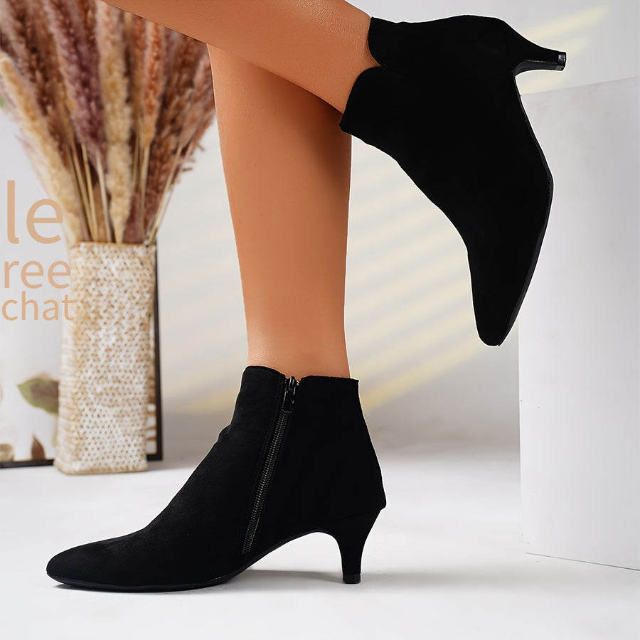 Bottines Femme Petit Talon, Aspect Daim, Noir ou Café, vue 2