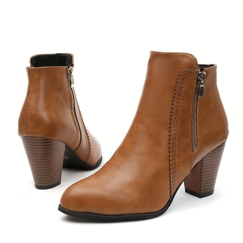 Bottines Femme Similicuir, Talon Bloc Moyen – coloris marron foncé
