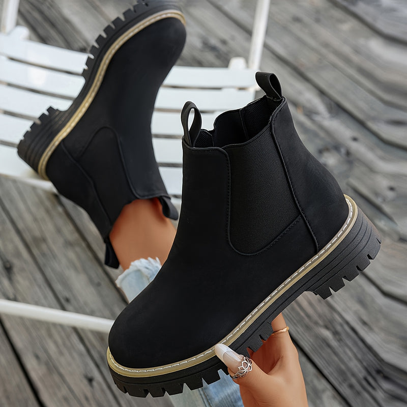 Bottes Chelsea Femme Similicuir Mat, Semelle Crantée – coloris noir