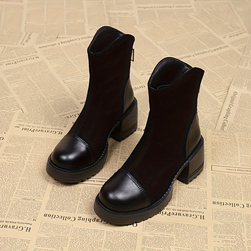 Bottines Femme Bi-Matière Aspect Daim, Zip Arrière