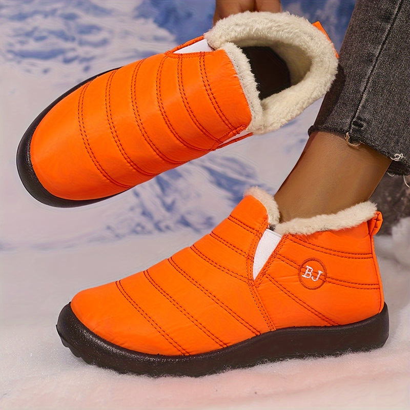 Bottes Hiver Femme à Enfiler, Col Fausse Fourrure – coloris orange