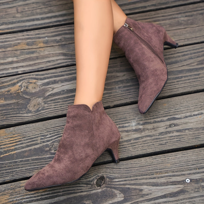 Bottines Femme Petit Talon, Aspect Daim, Noir ou Café – coloris café