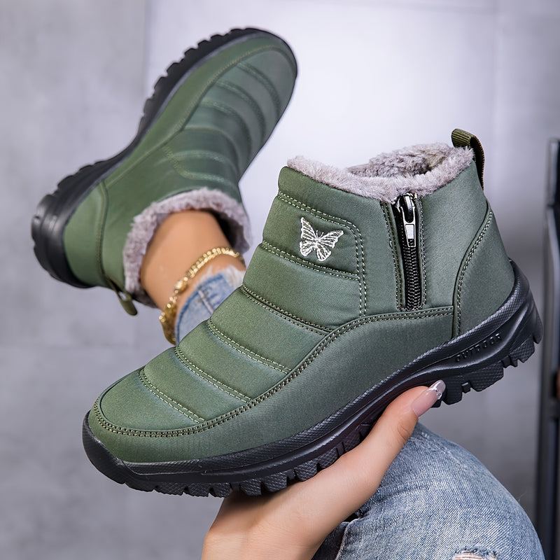 Bottines Femme Fourrées, Fermeture Zip, Bout Rond – coloris vert olive