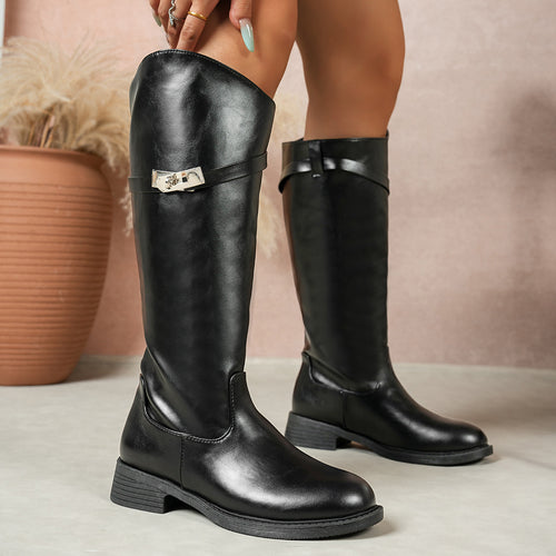 Bottes Cavalières Femme Mollet Large, Similicuir, Fermoir