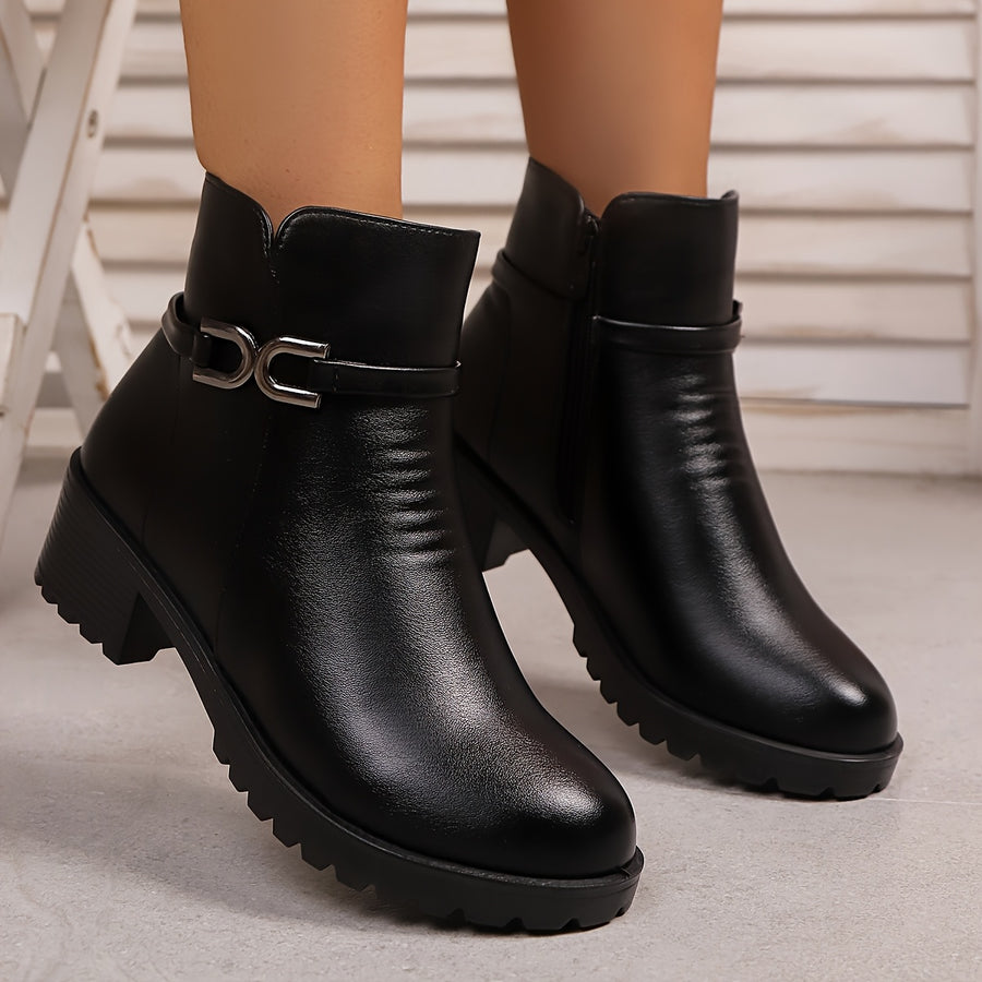 Bottines Femme Similicuir à Boucle, Talon Bloc, Zip – coloris noir, vue 2