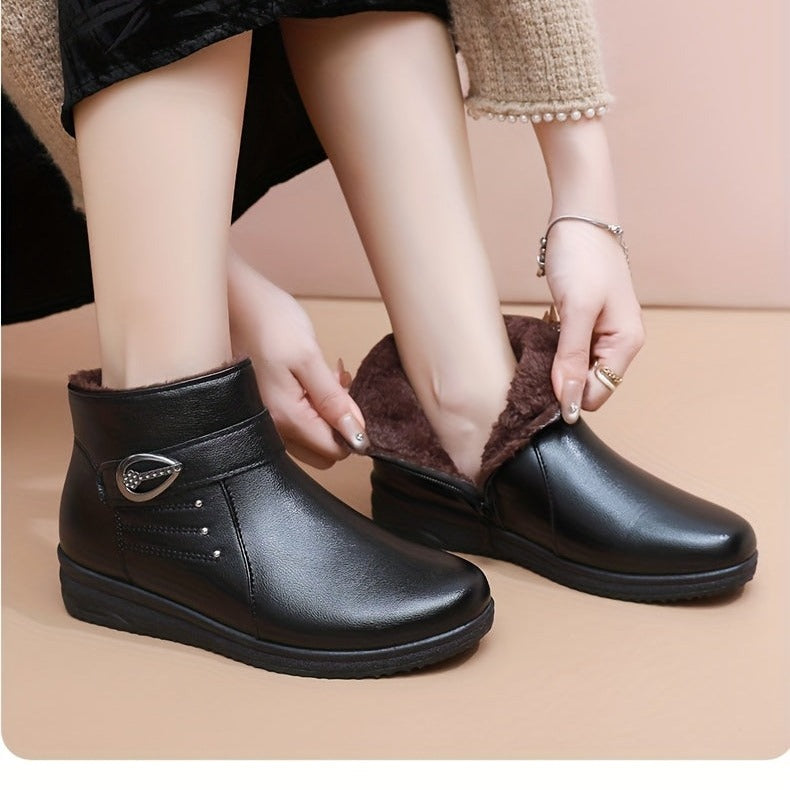 Bottines Chaudes Femme Similicuir Noir, Doublure Flanelle, vue 2