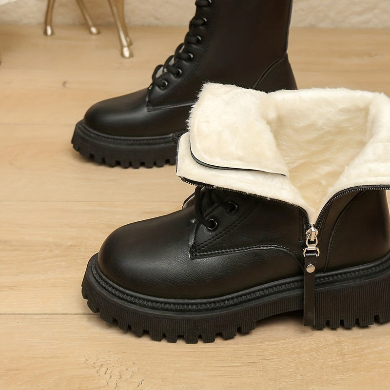 Bottines Fourrées Femme Style Rangers, Lacets et Zip – coloris noir