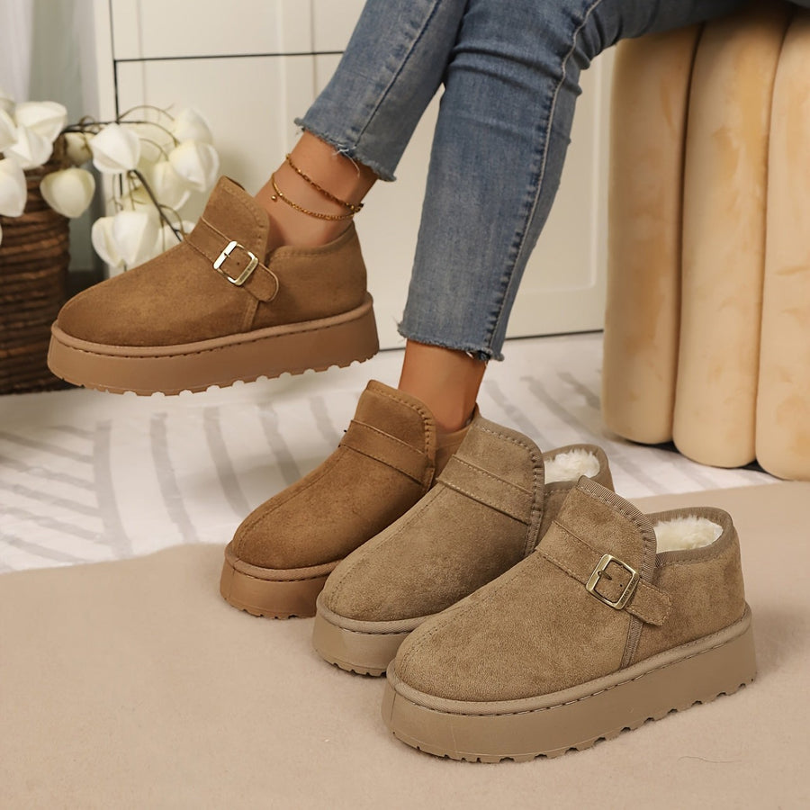 Bottines Plateforme Femme Aspect Daim, Sangle à Boucle